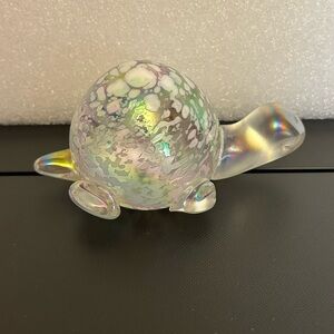 Vintage Iridescent Glass Turtle Paperweight